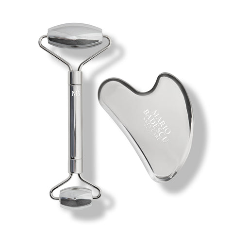 Stainless Steel Facial Roller + Gua Sha Set